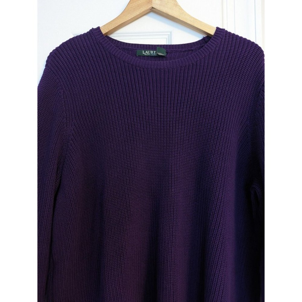 LRL Ralph Lauren Womens 2X Velvet Lace Up Sleeve Pullover Sweater Purple - Picture 6 of 9